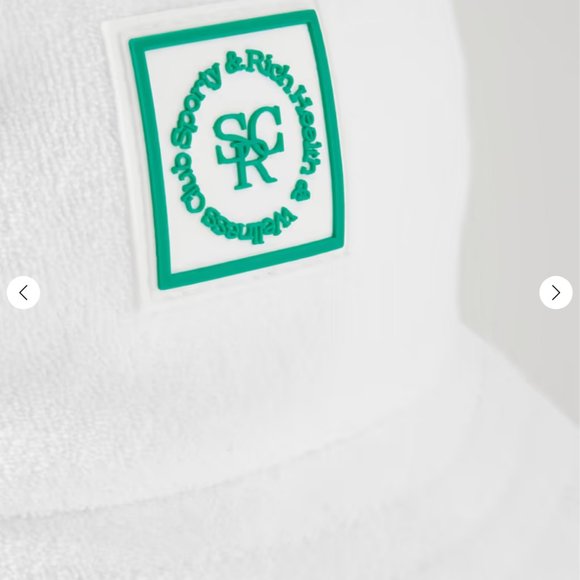 SPORTY AND RICH Logo Green Appliquéd White Terry Bucket Hat NWT - Picture 3 of 3